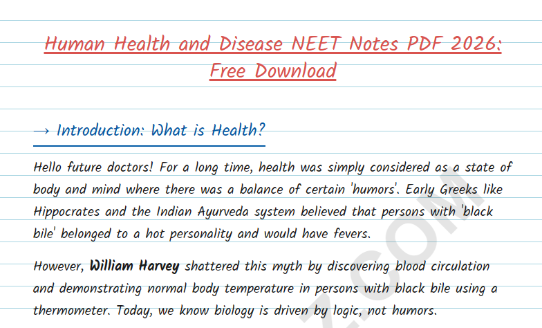 Human Health and Diseases NEET Notes