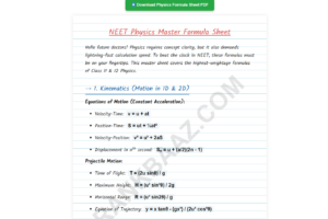neet physics formula sheet
