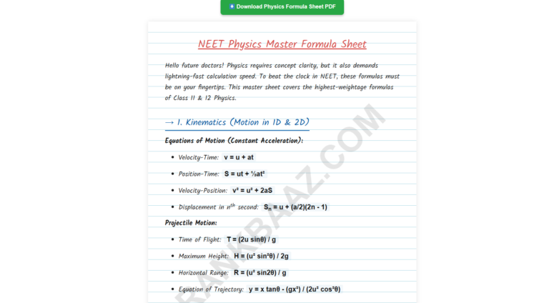 NEET Physics Formula Sheet 2026: Download PDF (All Chapters) · Rankbaaz