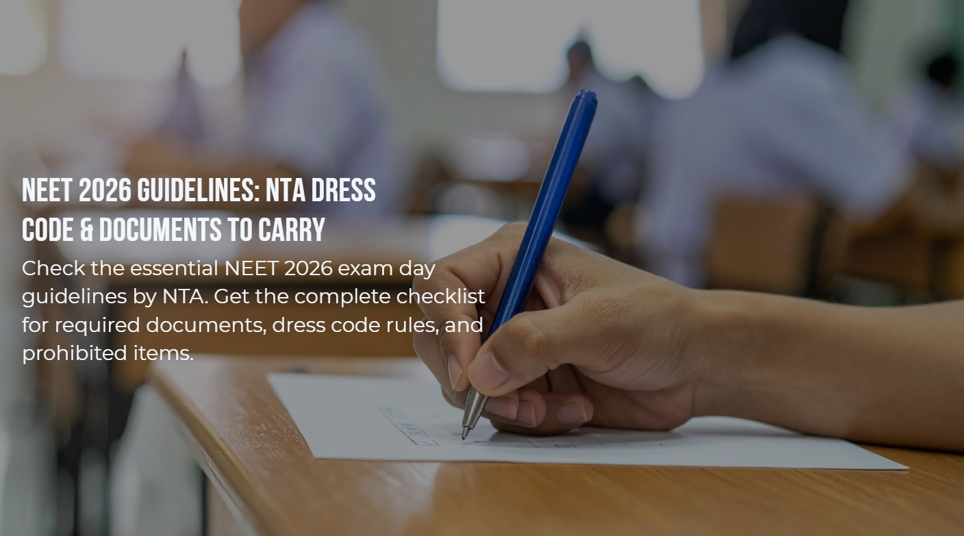 Student organizing required documents and admit card for NEET 2026 exam center entry