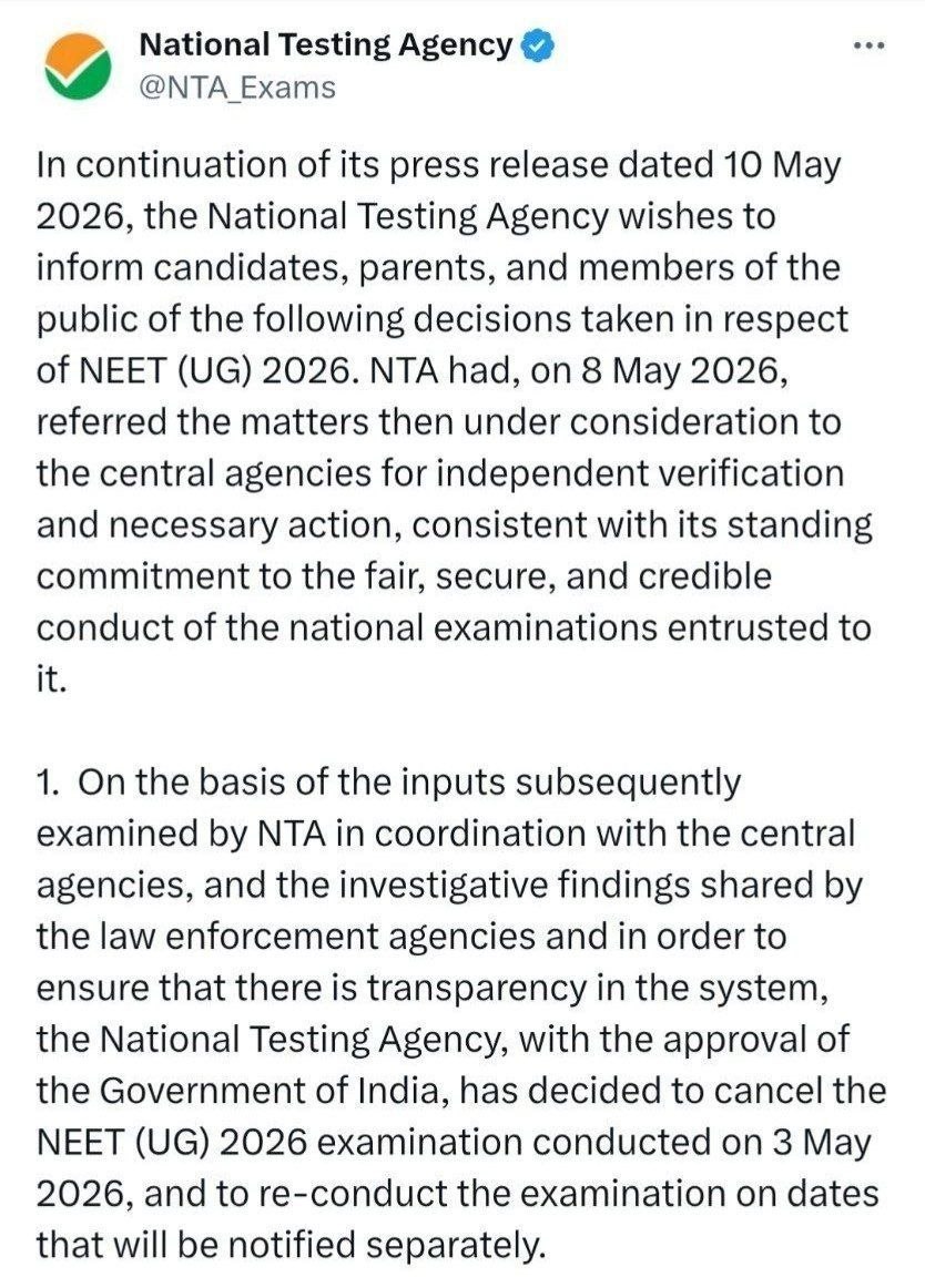 NEET 2026 Paper Leak NTA UPDATE
